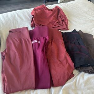 Gymshark Women’s Mix of Red & Burgundy Leggings and Tops